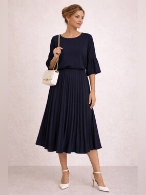 Marled Reunited Navy Bell Sleeve Blouse Size L Lightweight Classic Chic Top